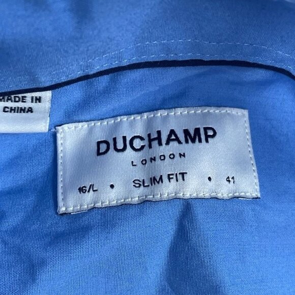 Duchamp London Slim Fit Button-Up Shirt 16/L Blue Checkered Long Sleeve a0828 - Picture 2 of 7